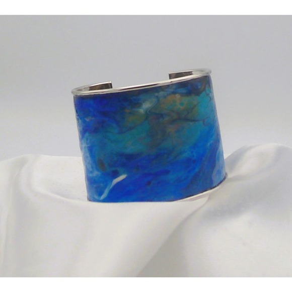 Silver 2" Cuff Bracelet - Wearable Art - Hand Painted One of a Kind - Picture 1 of 3